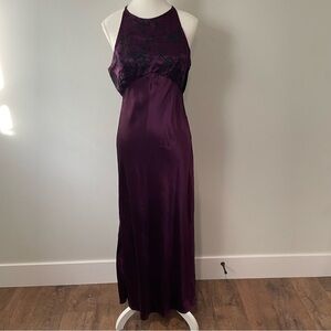 Vintage Vittoria Virini Satin Beaded Maxi Dress Deep Purple Whimsigoth Medium